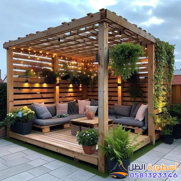 مظلات حدائق خشبيةفي مكه السبهاني، مظلات حدائق حديد شكل خشب، مظلات للبيوت
